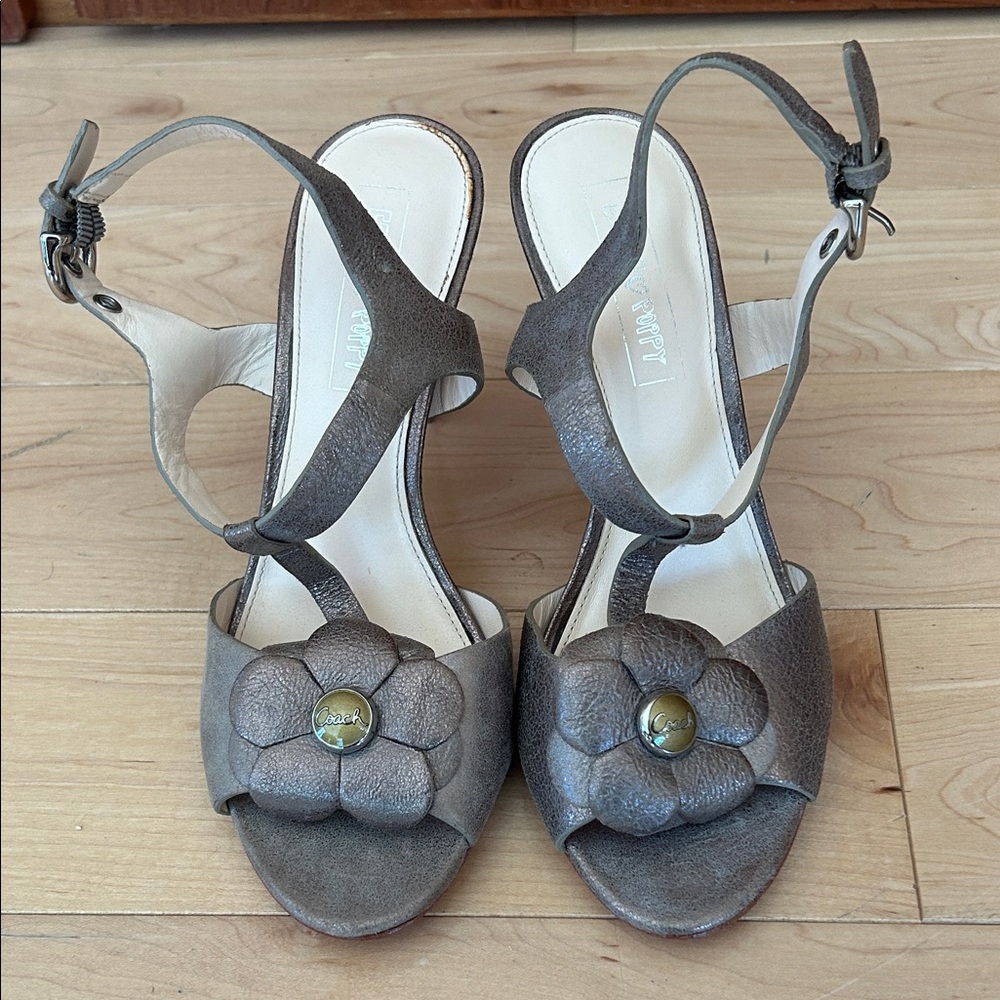 Coach Poppy metallic leather heels